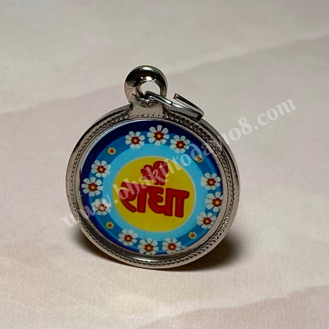 Elegant steel locket engraved with Sri Radha’s holy name, ideal for daily wear and deepening devotional connection.