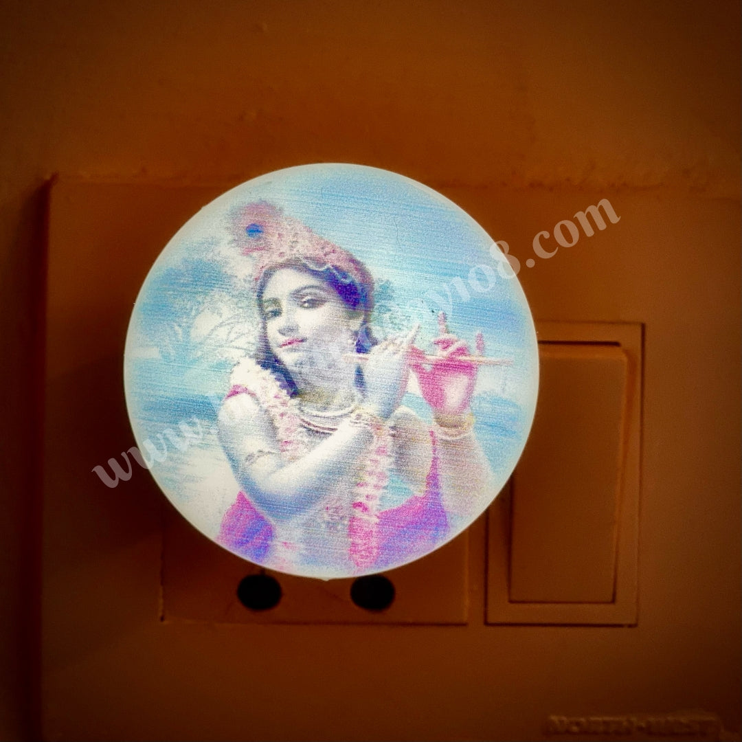 Elegant night lamp featuring a serene design of Lord Govinda, perfect for creating a peaceful and spiritual ambiance in any room or pooja space.