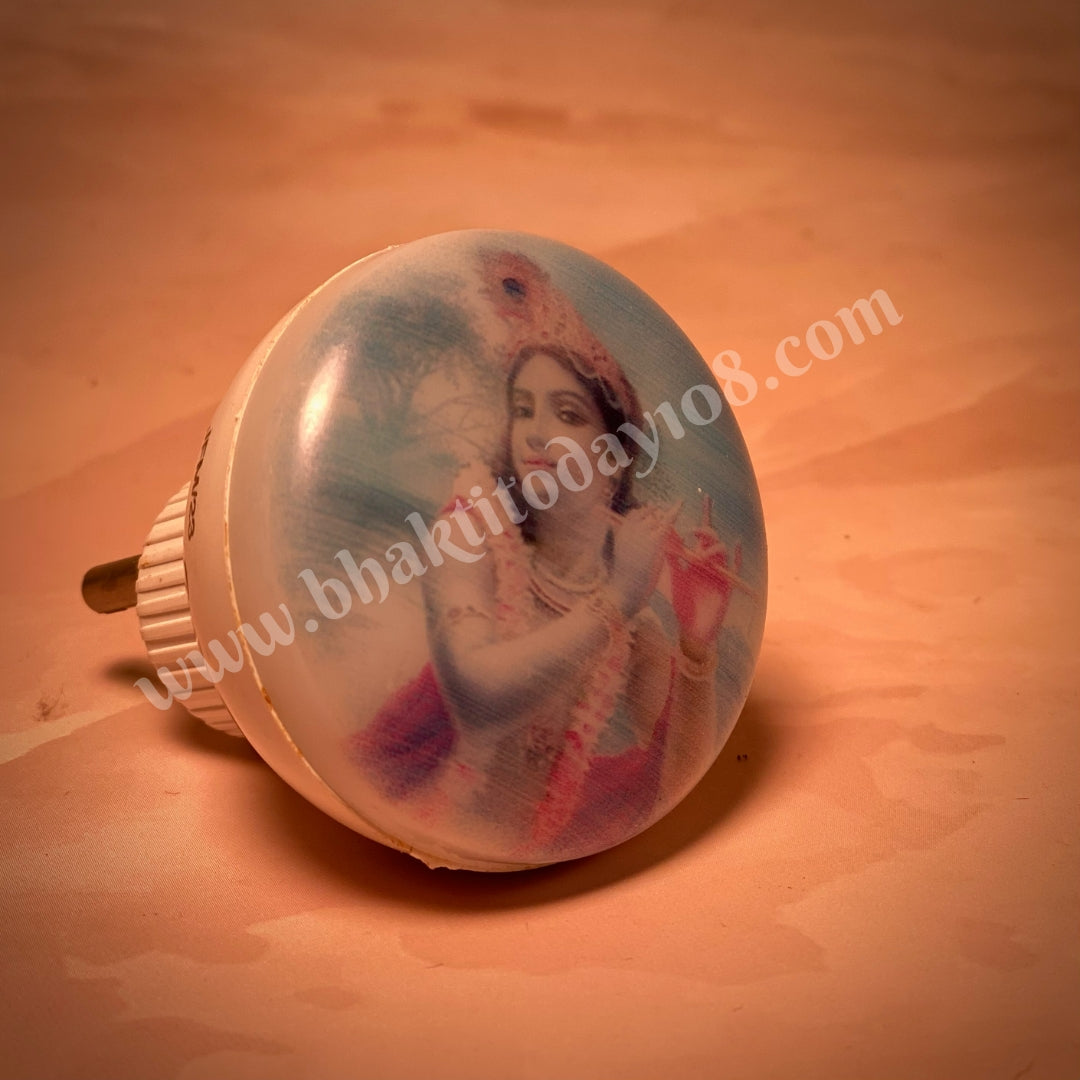 Elegant night lamp featuring a serene design of Lord Govinda, perfect for creating a peaceful and spiritual ambiance in any room or pooja space.