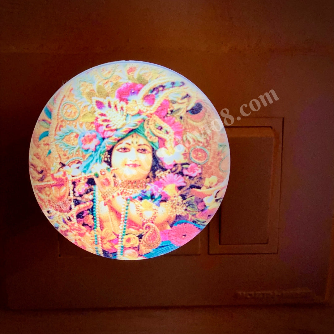 Elegant night lamp featuring a serene design of Rasbihari Krishna, perfect for creating a peaceful and spiritual ambiance in any room or pooja space.