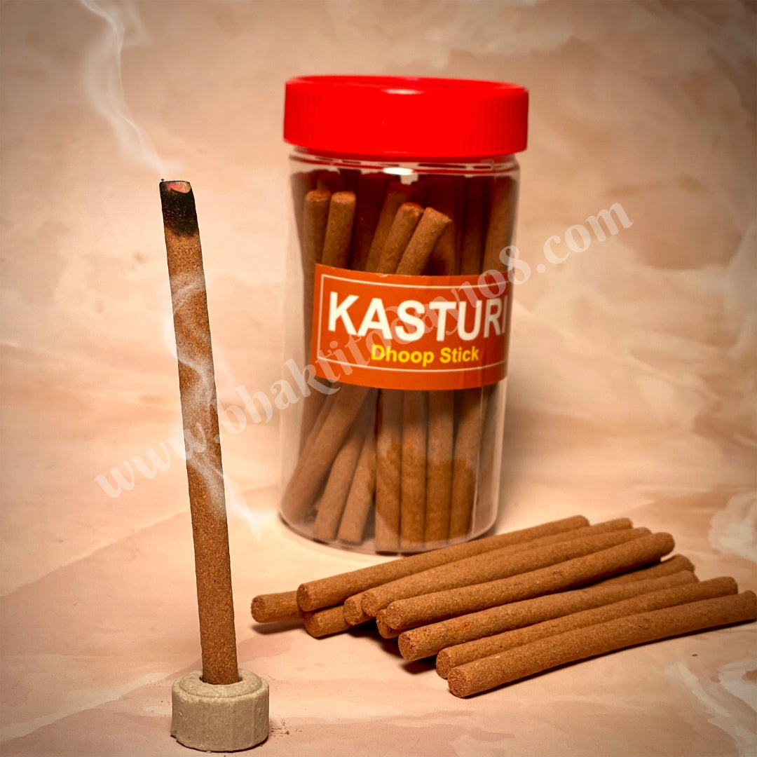Kasturi No Bamboo Agarbatti – Incense sticks infused with the musky and earthy fragrance of kasturi, offering a unique and soothing aroma. Bamboo-free and eco-friendly, ideal for meditation, spiritual practices, and creating a serene, calming atmosphere.