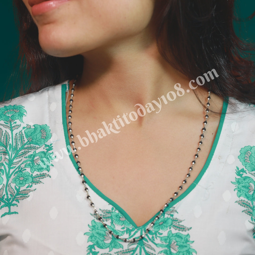 Silver Accents Black Tulsi Bead Necklace | Hindu Prayer Mala Style Jewelry