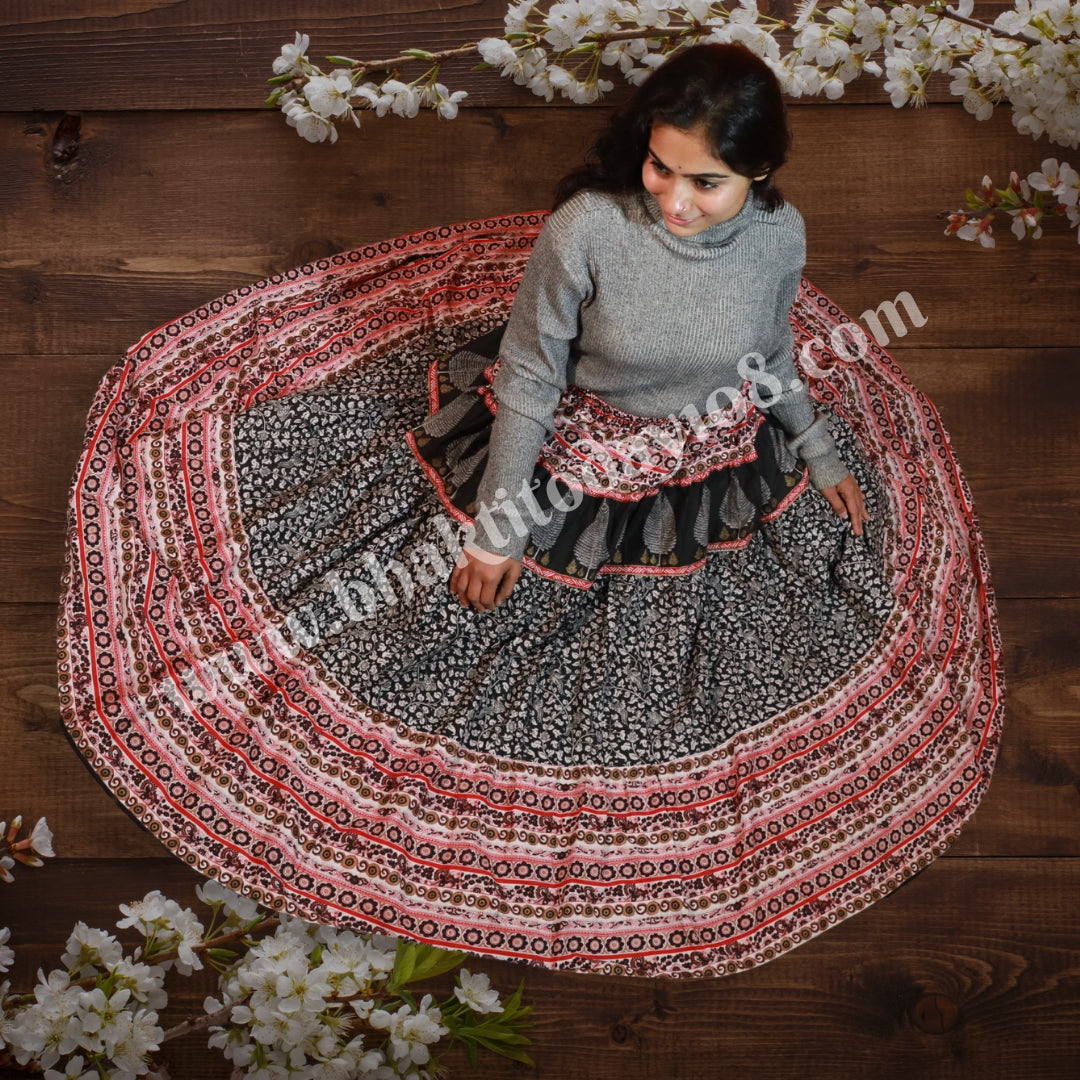 Cotton Gopi Skirt featuring a traditional, flowy design made from soft, breathable cotton fabric, perfect for comfortable, elegant wear with intricate patterns or embroidery.