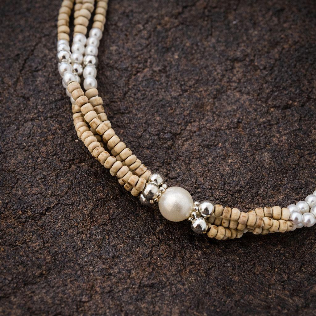 3 Round Pearls and Tulsi Kanthi Mala - Tulsi mala in neck – Bhakti Today