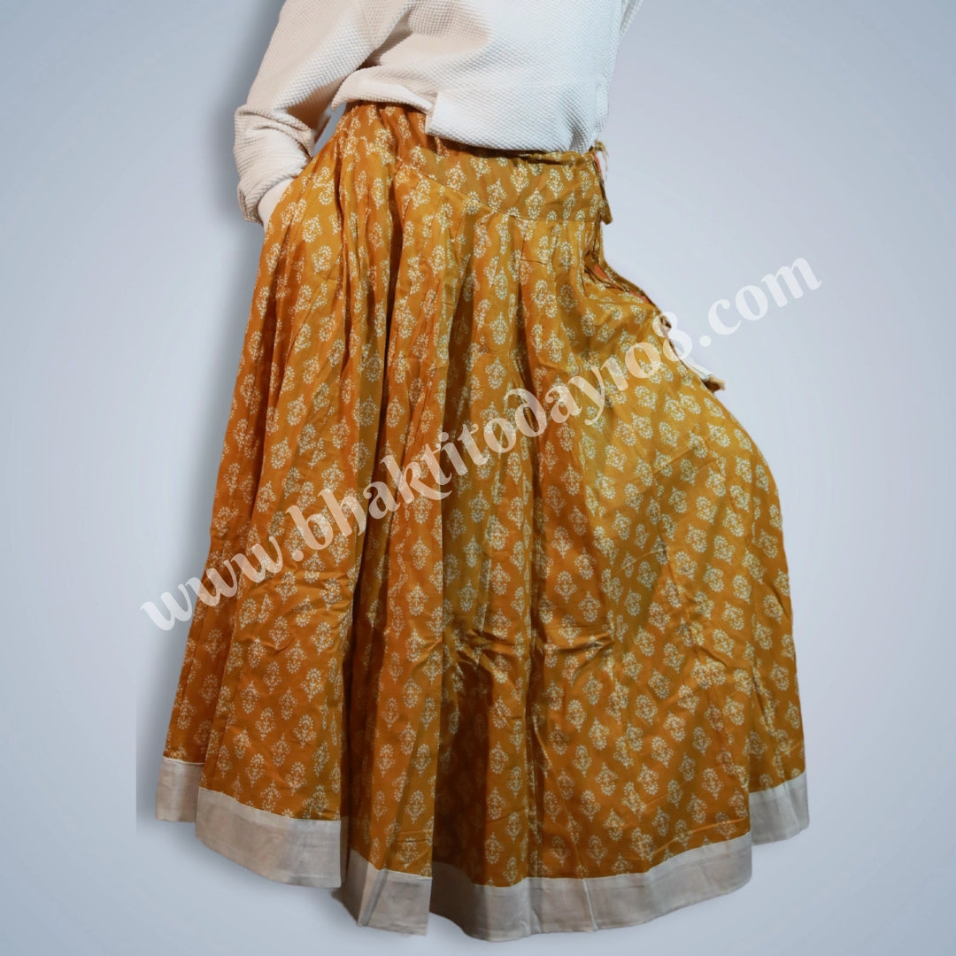 Classic Yellow Gopi skirt in pure cotton fabric with decorative border – ideal for devotees and daily puja.