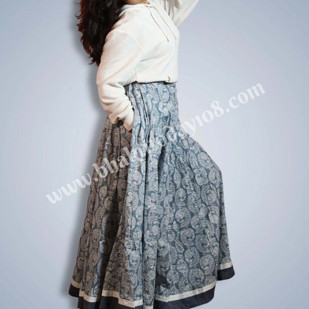Cotton Gopi Skirt featuring a flowy, breathable cotton fabric with intricate traditional patterns, offering a comfortable and elegant look for both casual and festive occasions.