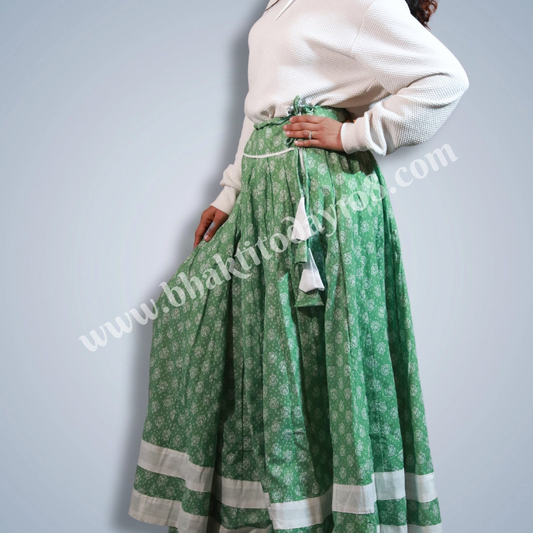 Cotton Gopi Skirt featuring a flowy, breathable cotton fabric with intricate traditional patterns, offering a comfortable and elegant look for both casual and festive occasions.