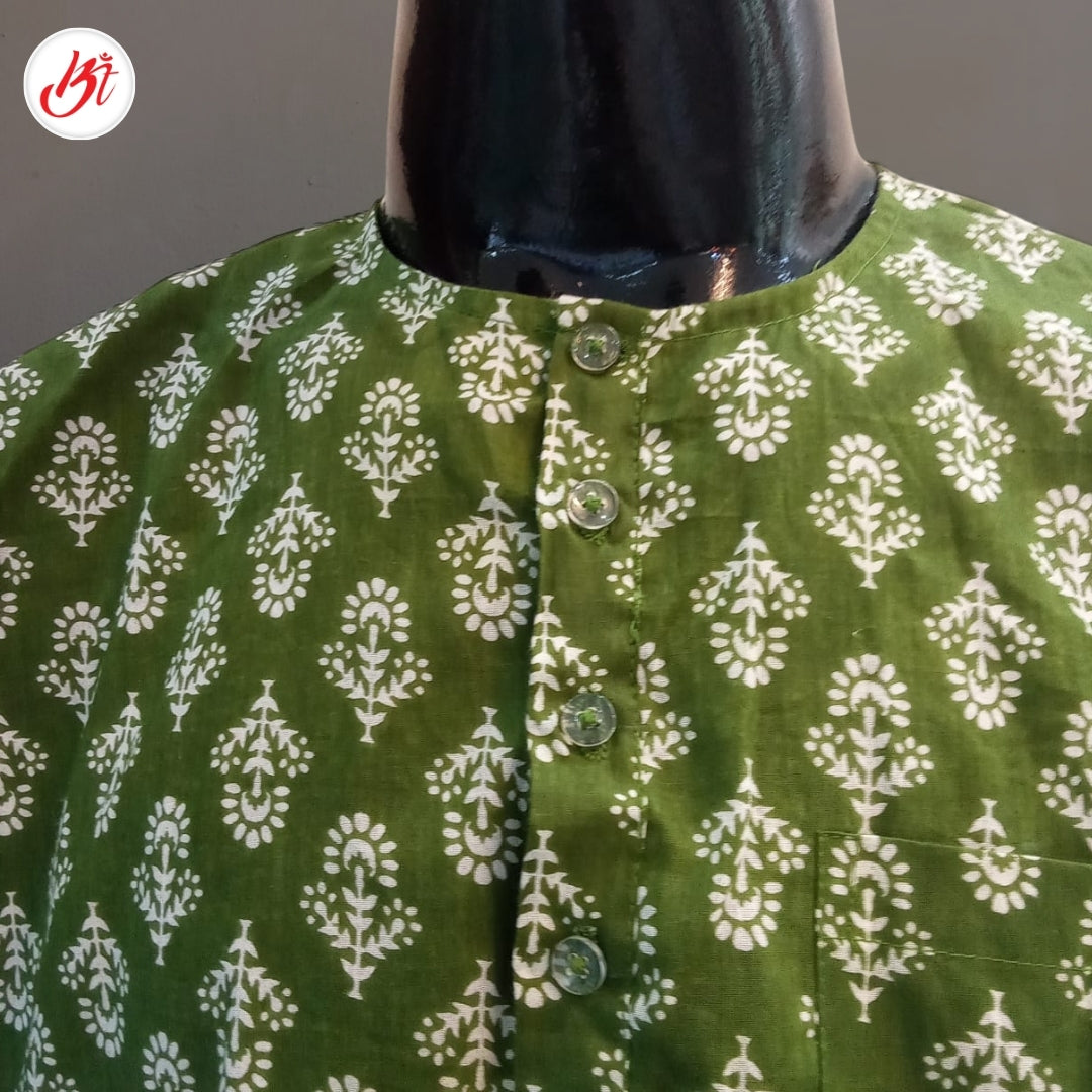 Cotton Printed Kurta featuring traditional floral motifs on soft breathable fabric, perfect for casual and festive wear.
