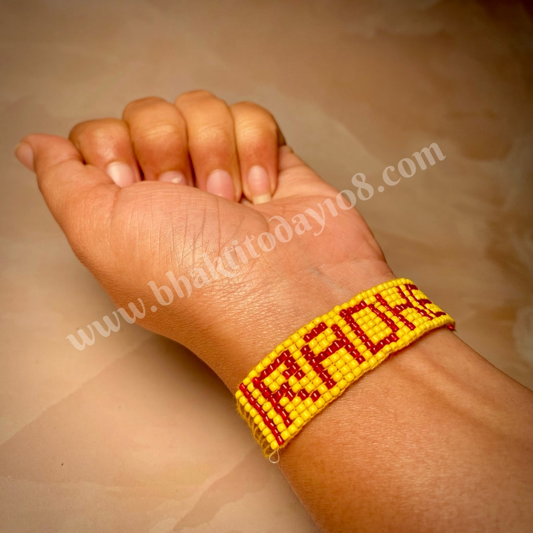 Radha Naam handband bracelet with devotional design – spiritual wrist accessory for chanting, daily wear, and expressing love for Srimati Radharani.