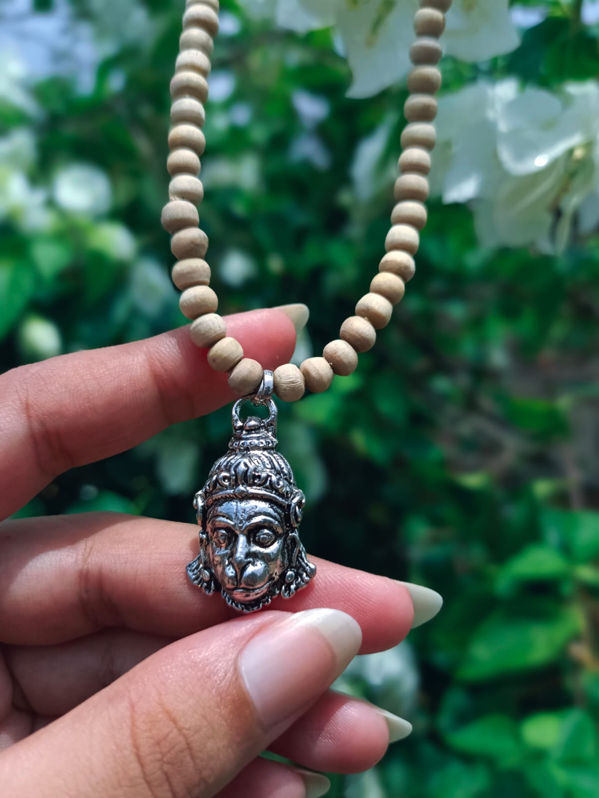 Hanuman Pure Tulsi Mala with Hanuman Ji Locket – Made from 100% pure Vrindavan Tulsi beads, offering strength, protection, and spiritual healing.