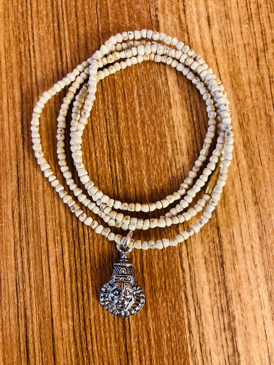 Handcrafted Narasimha Tulsi Mala with pure Vrindavan Tulsi beads and Mayapur Narasimha locket – a spiritual necklace for protection, courage, and devotion.