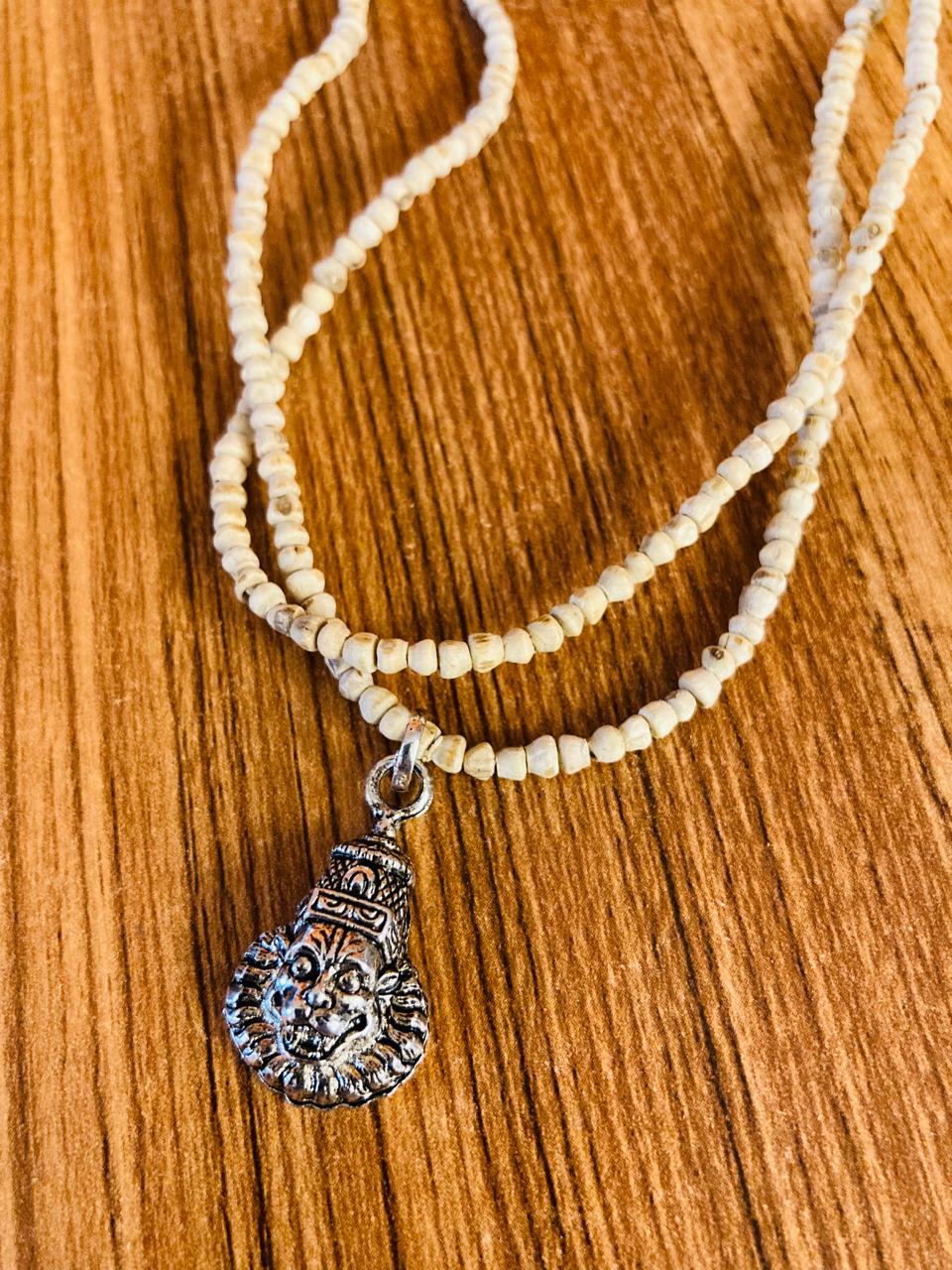 Handcrafted Narasimha Tulsi Mala with pure Vrindavan Tulsi beads and Mayapur Narasimha locket – a spiritual necklace for protection, courage, and devotion.