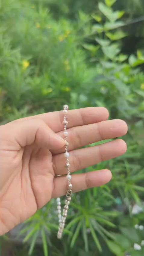 Pure Pearls and Silver Tulsi Kanthi mala 16 inches