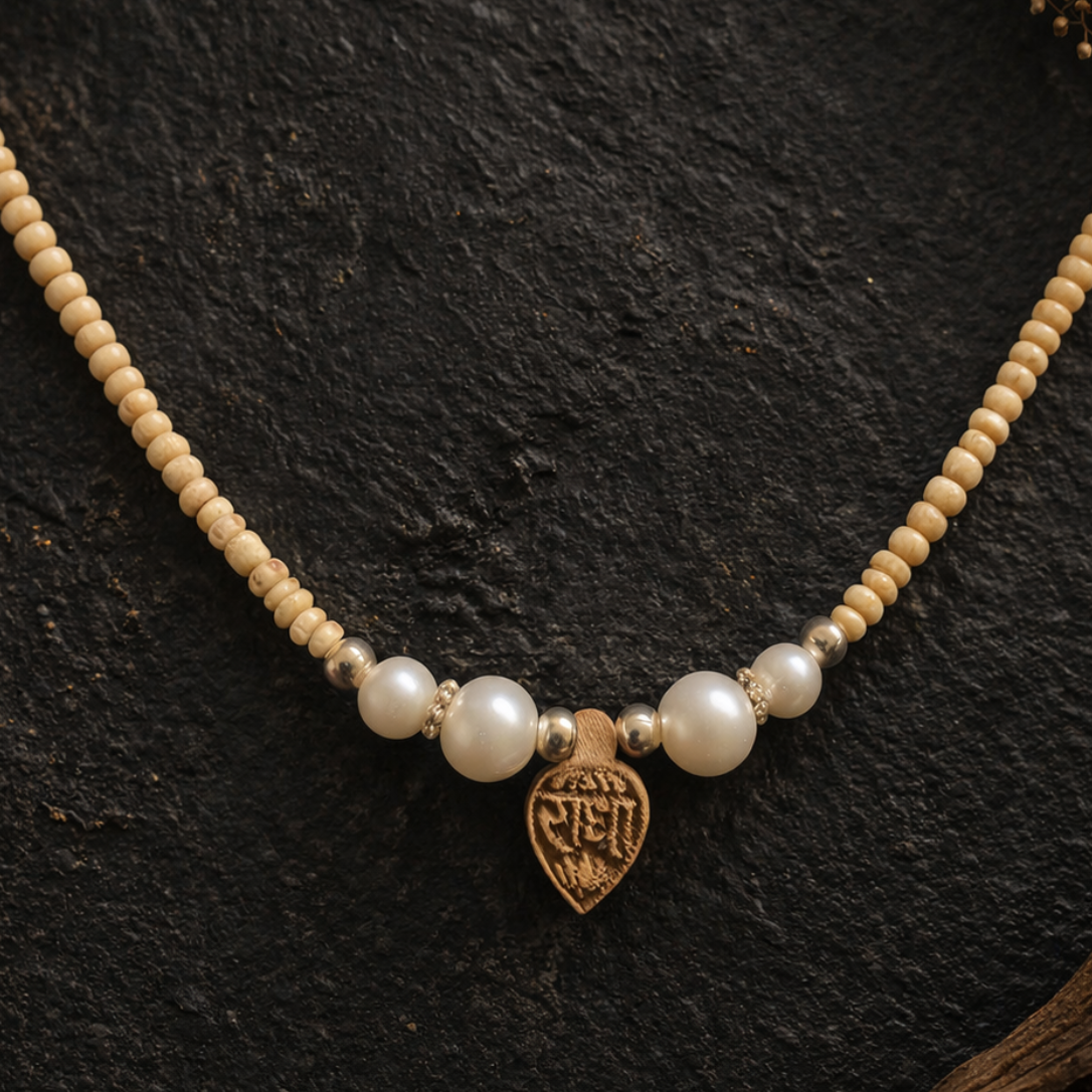 Radha Naam Tulsi Kanthi Mala with Pearls - Pure Tulsi Necklace from ...