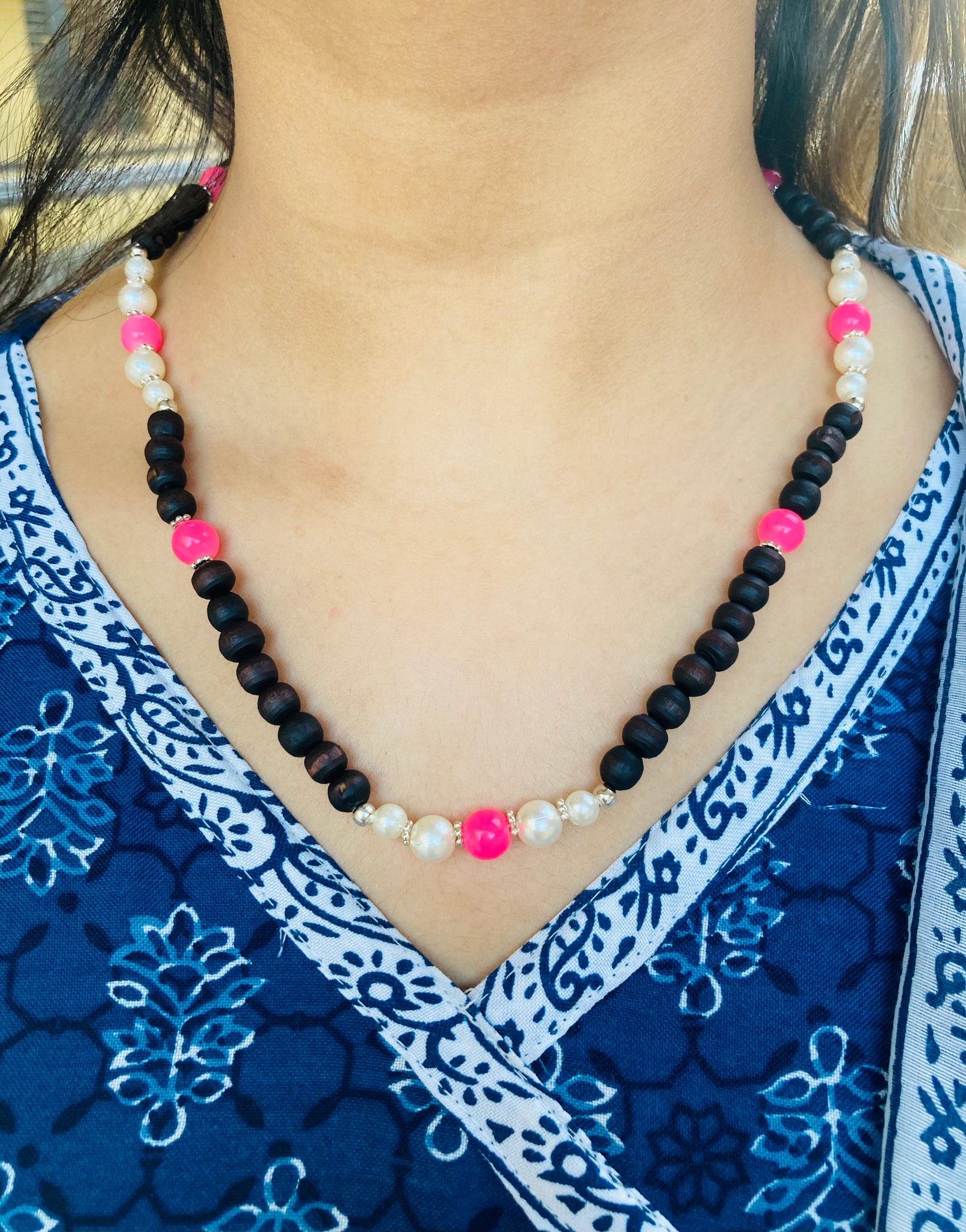 Designer 3 Tulsi Mala – Lightweight pure Vrindavan Tulsi beads with silver accents and stones, offering daily spiritual protection and divine connection.