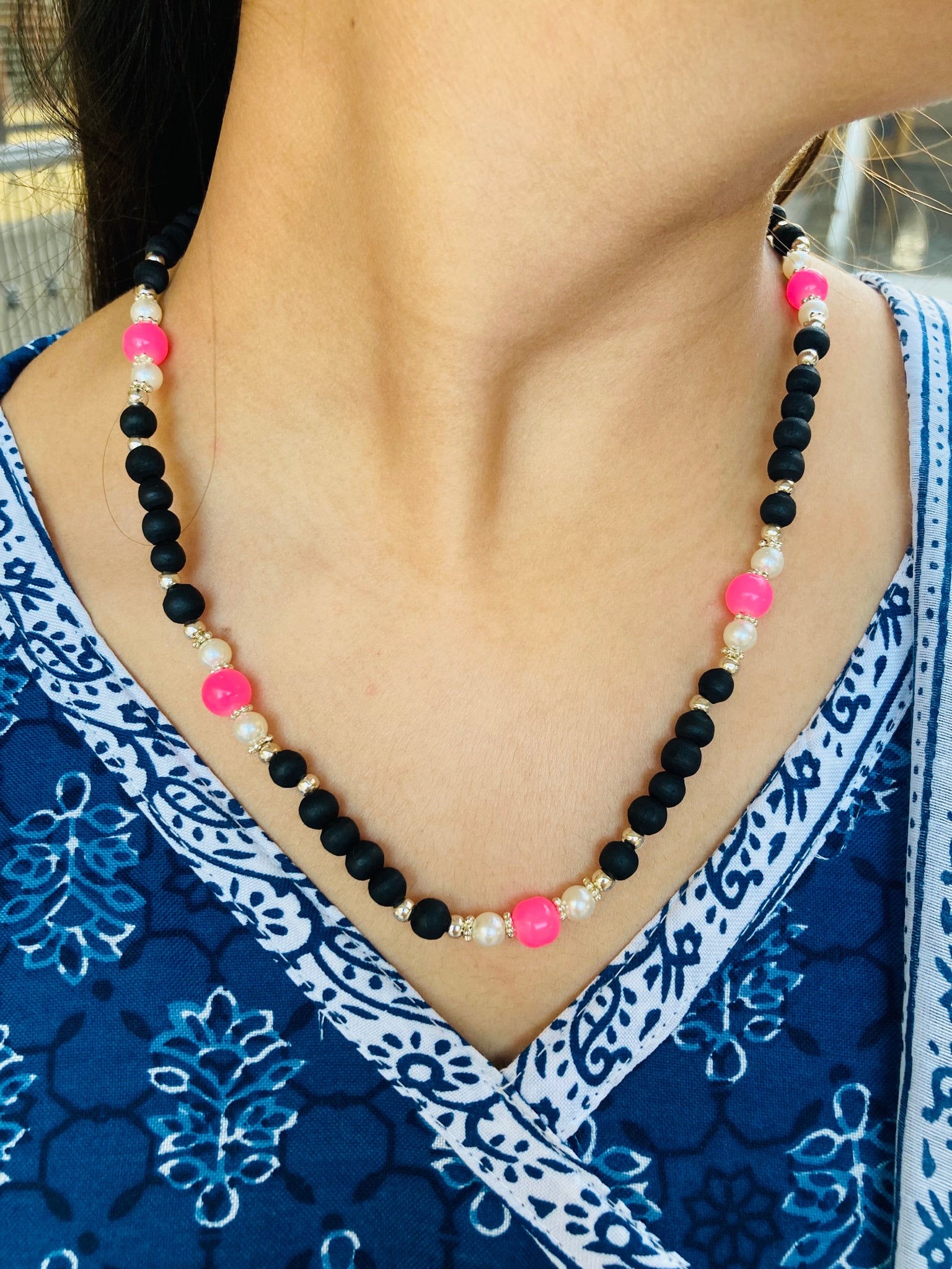 Pure Vrindavan Tulsi beads with silver accents and stones, lightweight and ideal for everyday spiritual protection and Krishna consciousness.