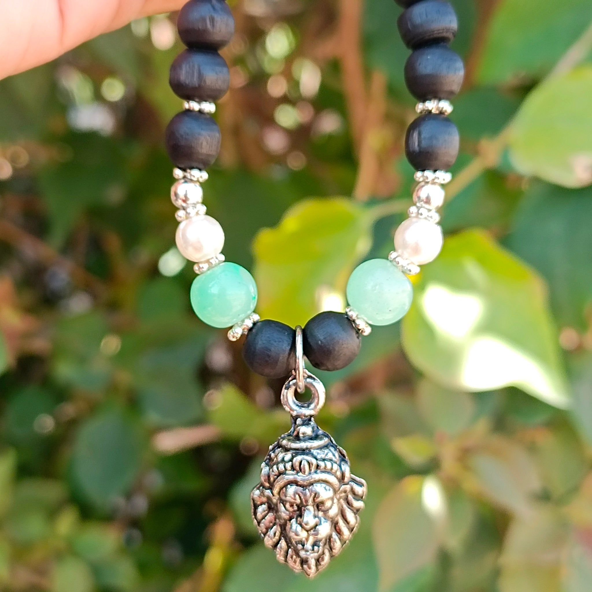 Narasimha Tulsi Mala with pure Tulsi beads and Narasimha Ji locket, handcrafted in Vrindavan – a sacred necklace symbolizing protection, strength, and devotion.