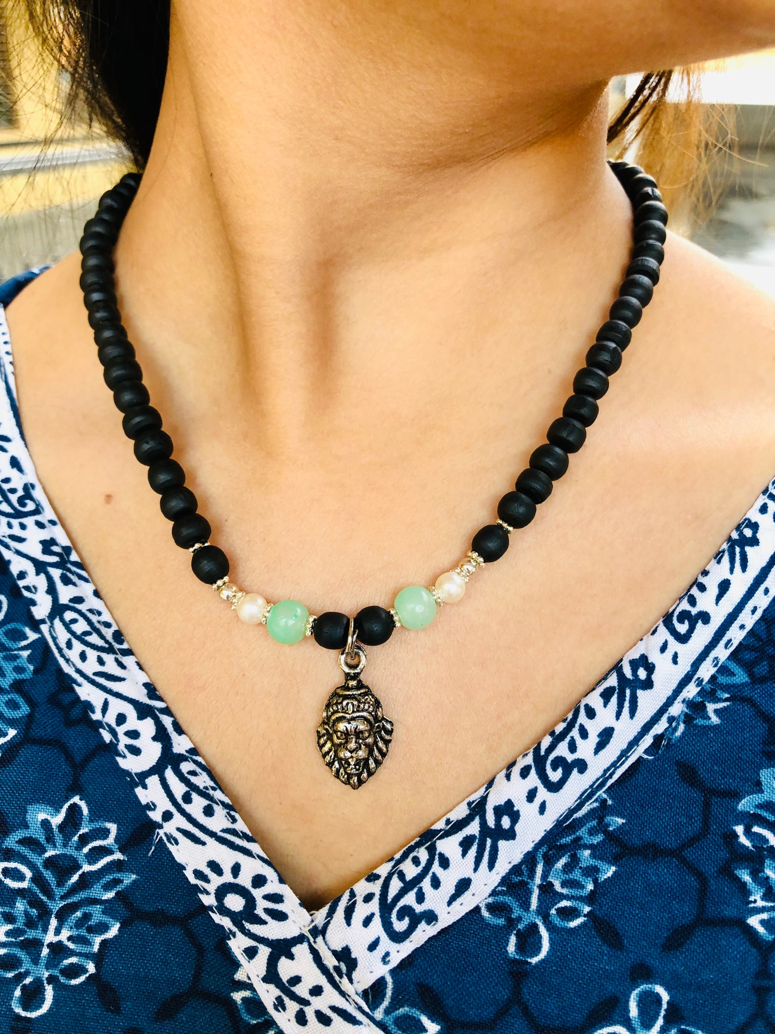 Narasimha Tulsi Mala with pure Tulsi beads and Narasimha Ji locket, handcrafted in Vrindavan – a sacred necklace symbolizing protection, strength, and devotion.
