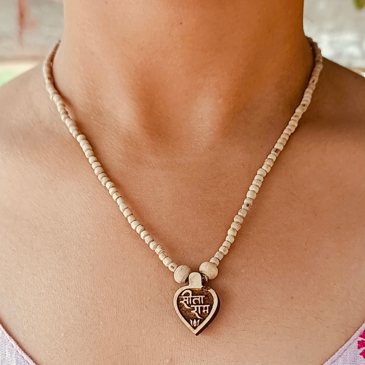 Sita Ram Naam Tulsi Kanthi Mala – Pure Vrindavan Tulsi beads with Sita Ram Naam lockets, offering spiritual protection, devotion, and divine blessings.