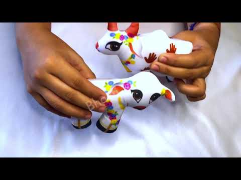 Soft toy set featuring a cow and calf, symbolizing love, nurturing, and devotion — a perfect spiritual gift for children inspired by Indian culture and values.